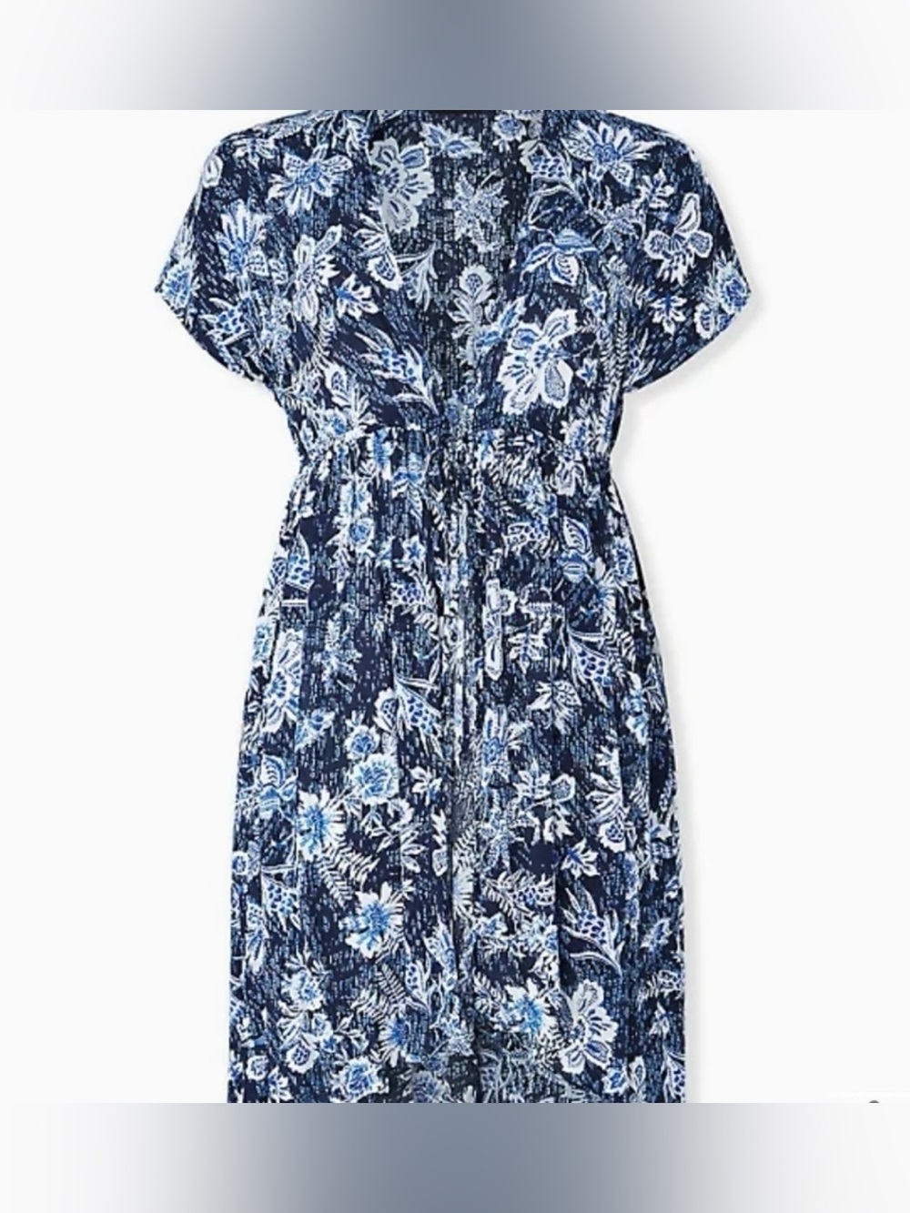 Torrid Gauze Indigo Floral Tie Waist Kimono Swimsuit Cover Up size 00/0 (10/12)